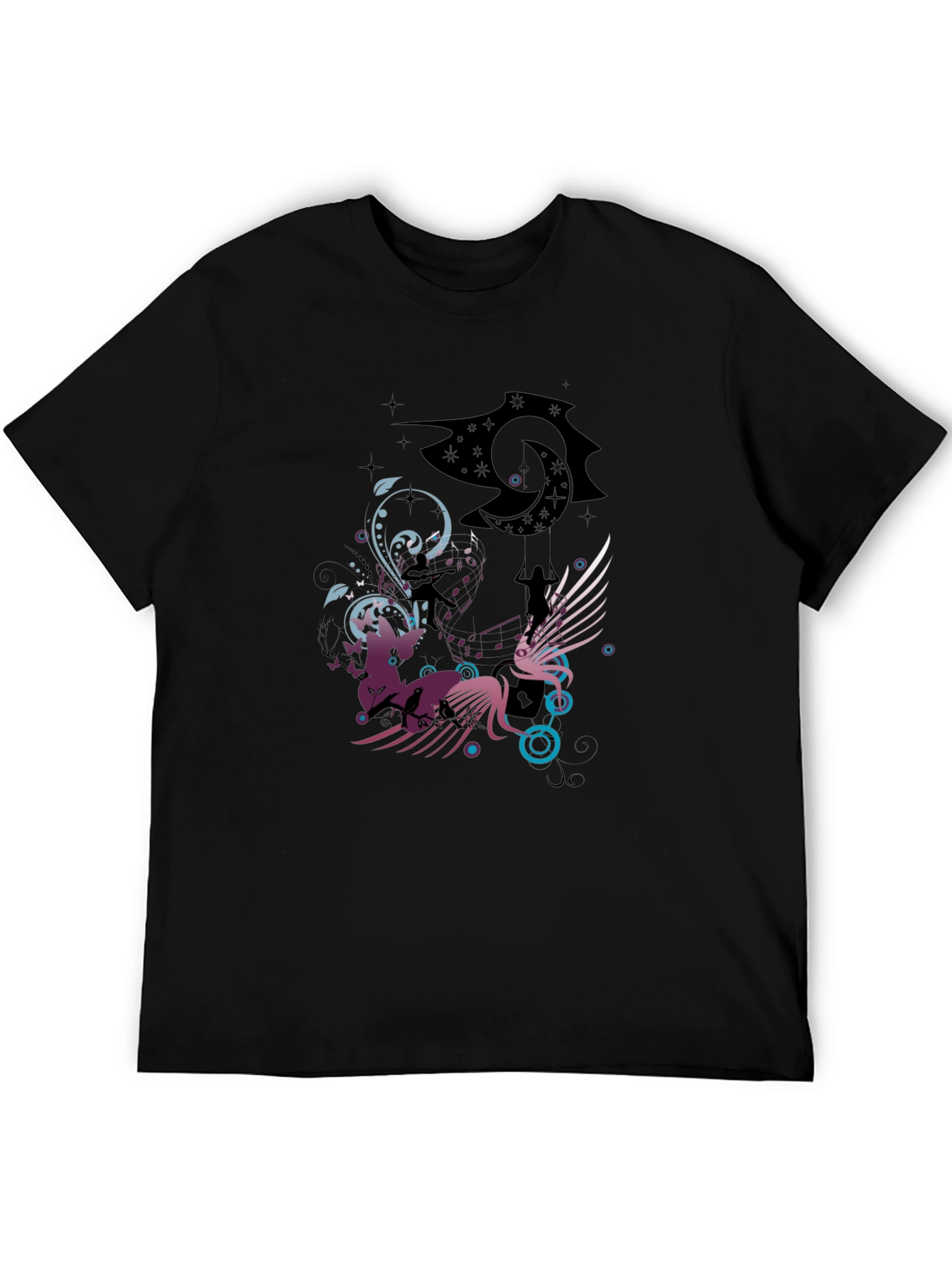 Fantasy Graphic Print Mens Black T-Shirt