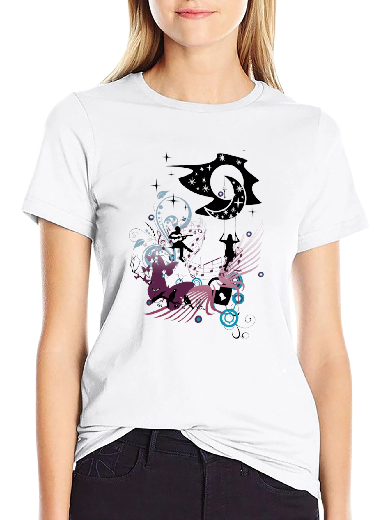 Fantasy Graphic Print Mens Black T-Shirt