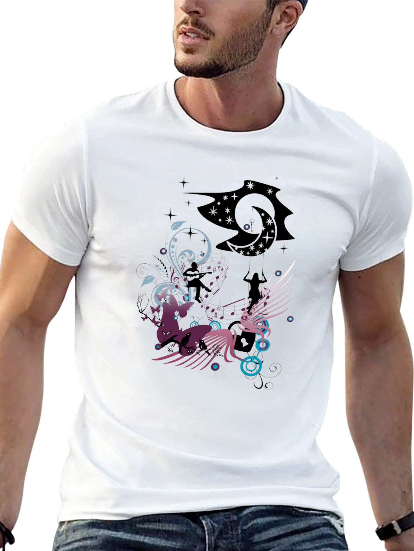 Fantasy Graphic Print Mens Black T-Shirt