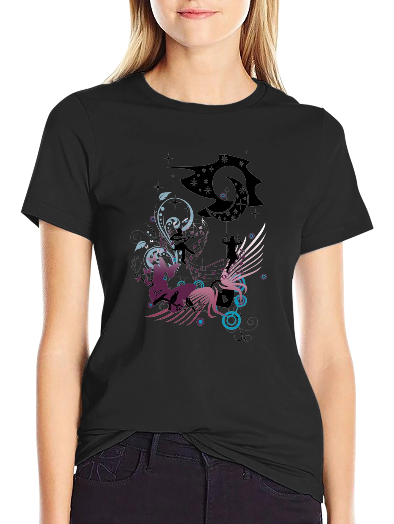 Fantasy Graphic Print Mens Black T-Shirt