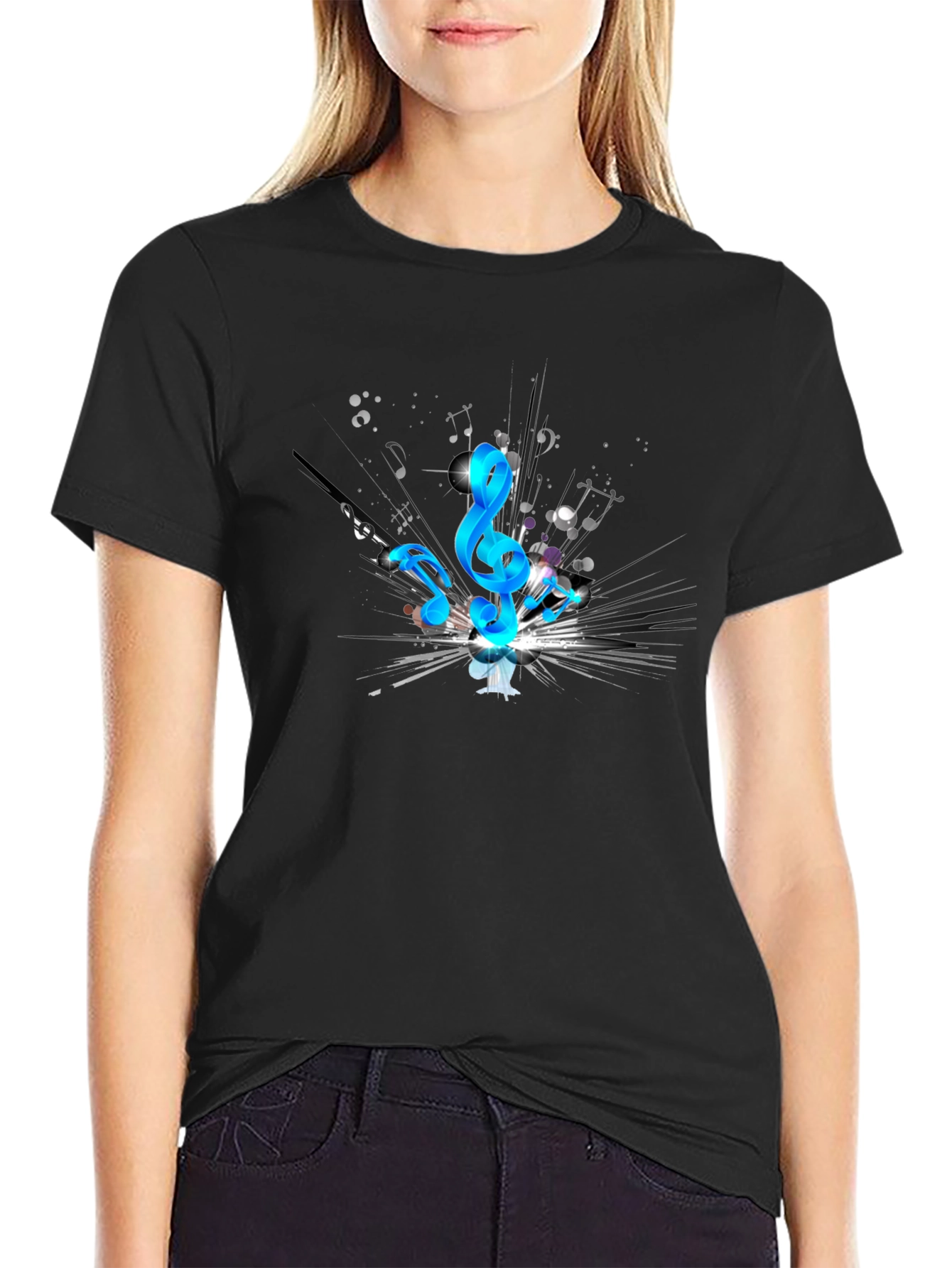 Music Notes Graphic Tee - Black