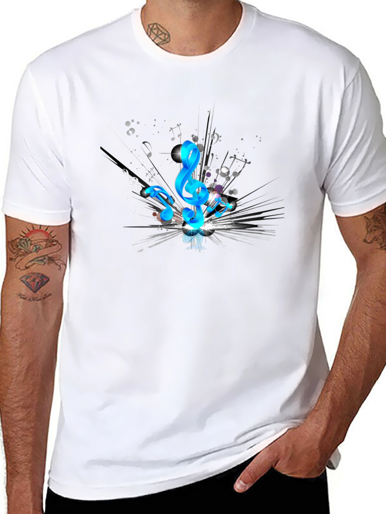 Music Notes Graphic Tee - Black