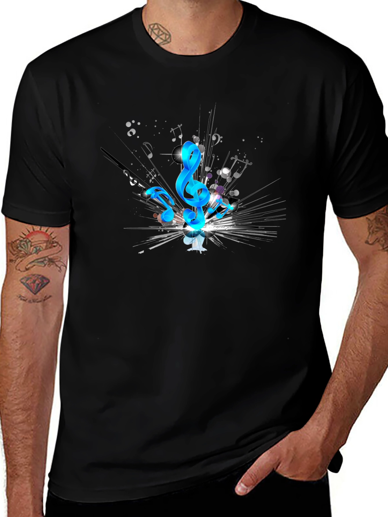 Music Notes Graphic Tee - Black