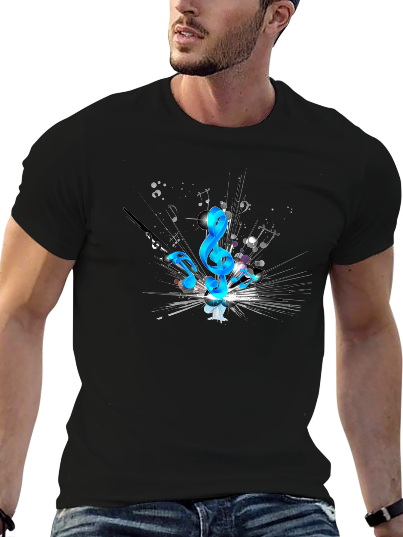 Music Notes Graphic Tee - Black