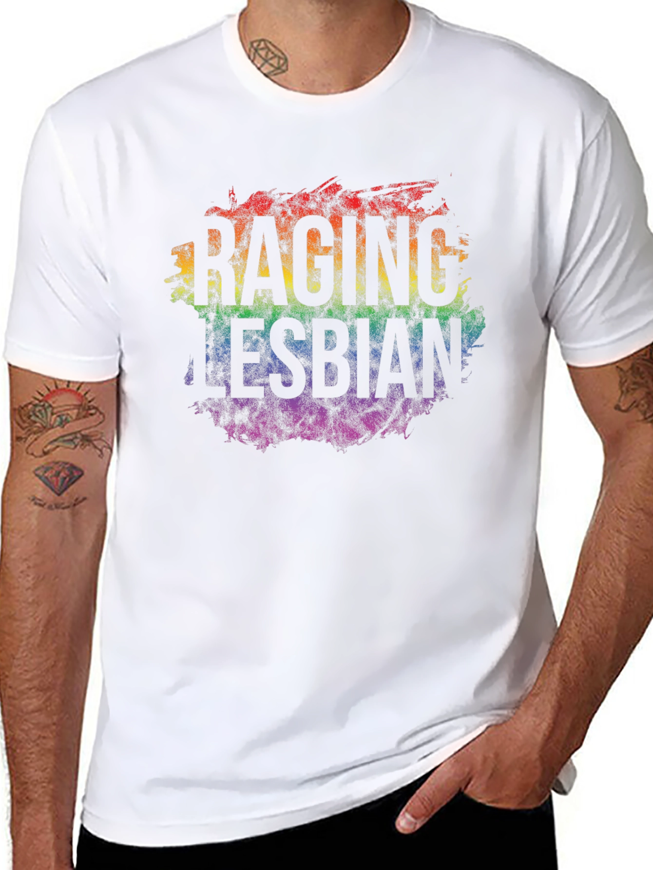 Raging Lesbian Rainbow Graphic T-Shirt - Pride LGBTQ+ Apparel