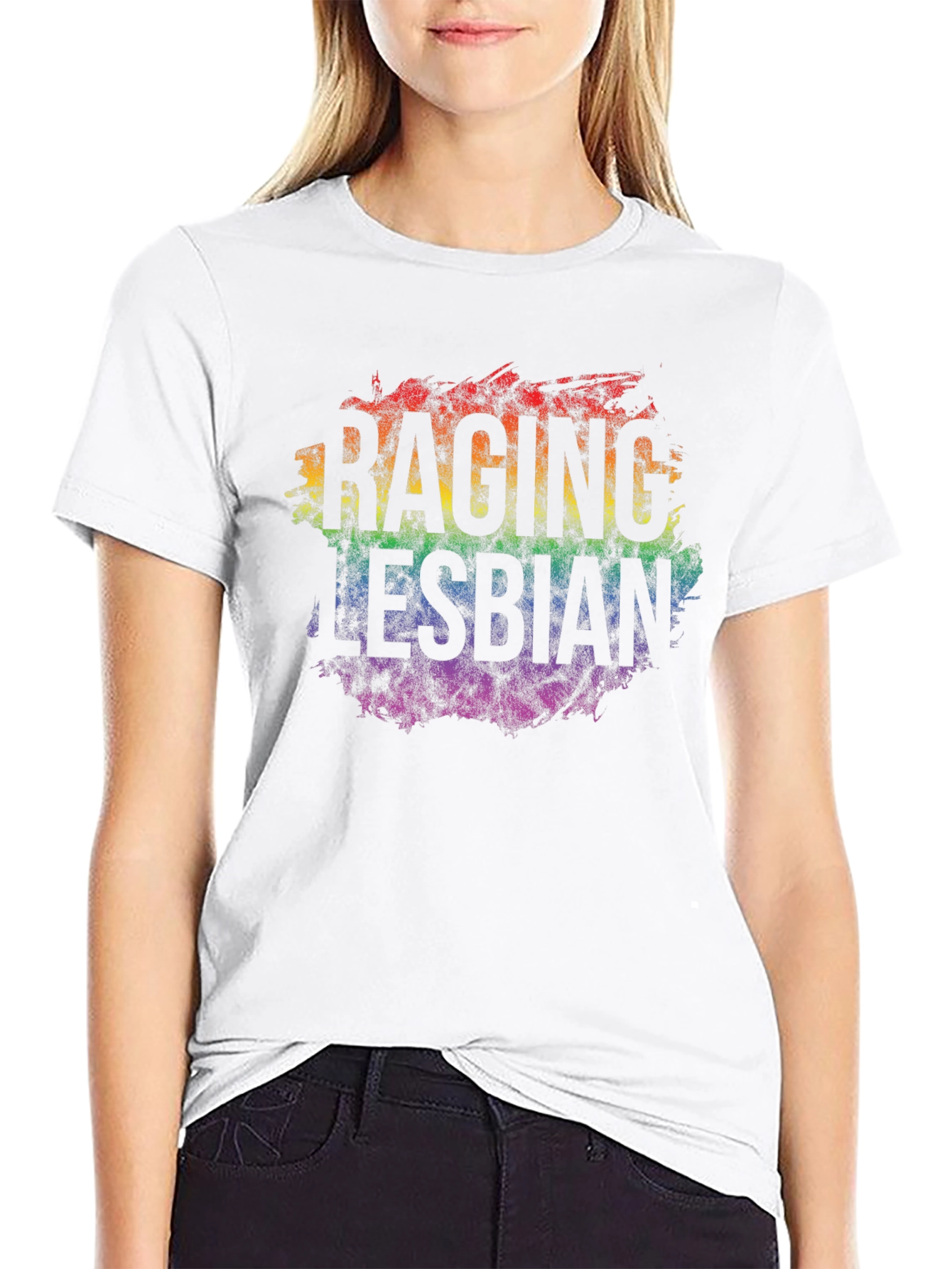 Raging Lesbian Rainbow Graphic T-Shirt - Pride LGBTQ+ Apparel