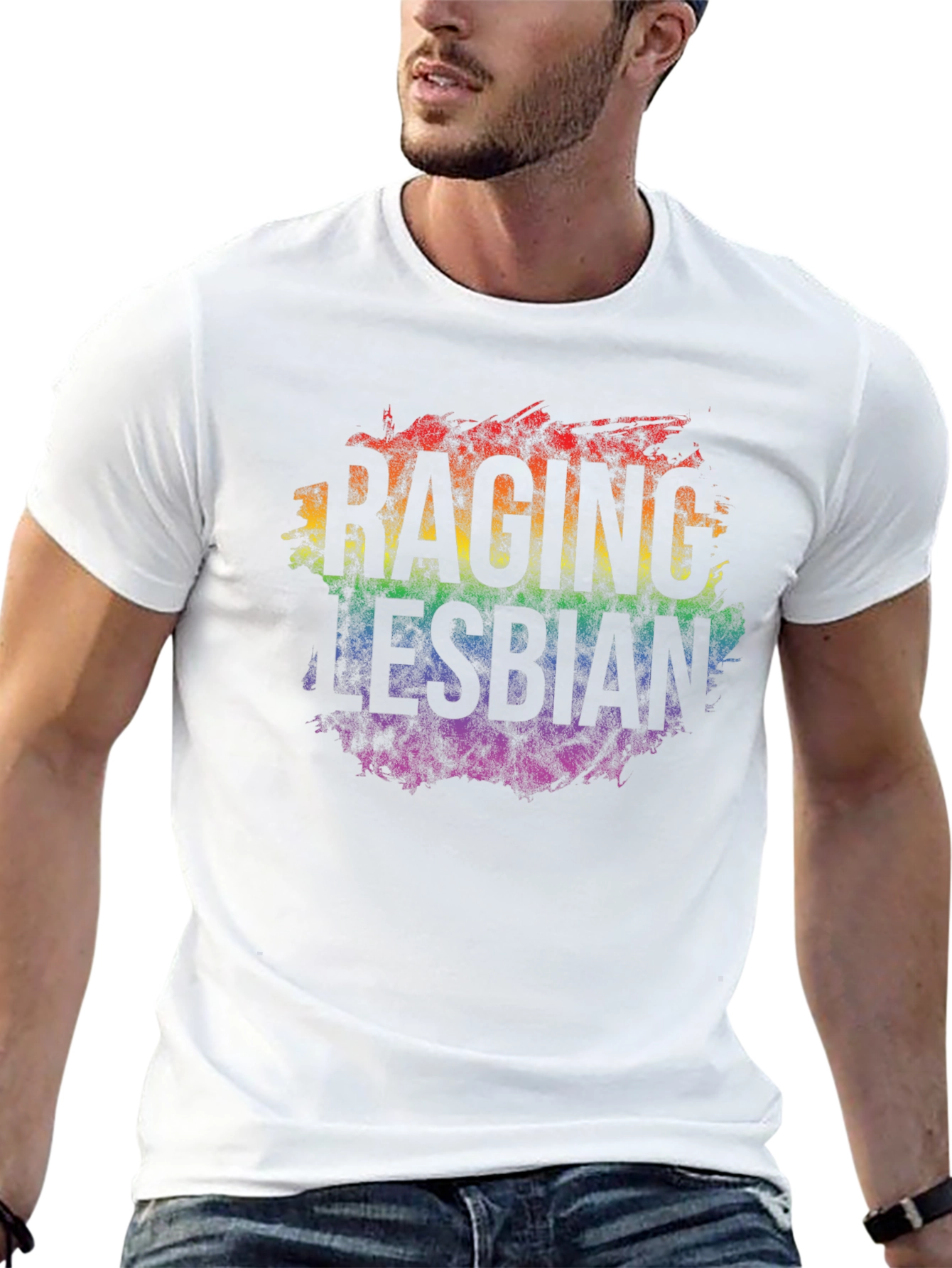 Raging Lesbian Rainbow Graphic T-Shirt - Pride LGBTQ+ Apparel