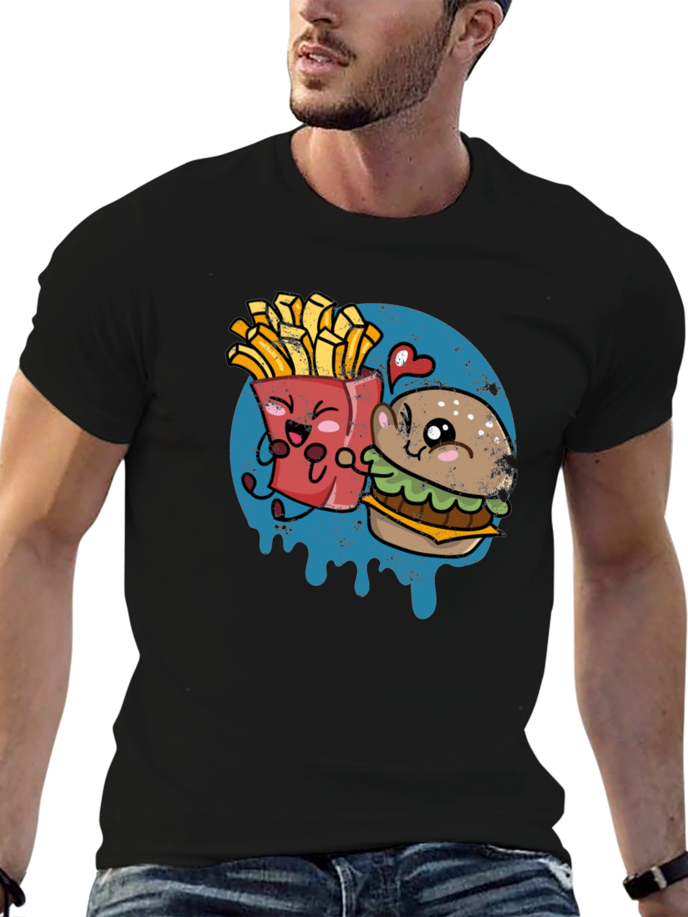 Burger & Fries Cartoon Graphic T-Shirt