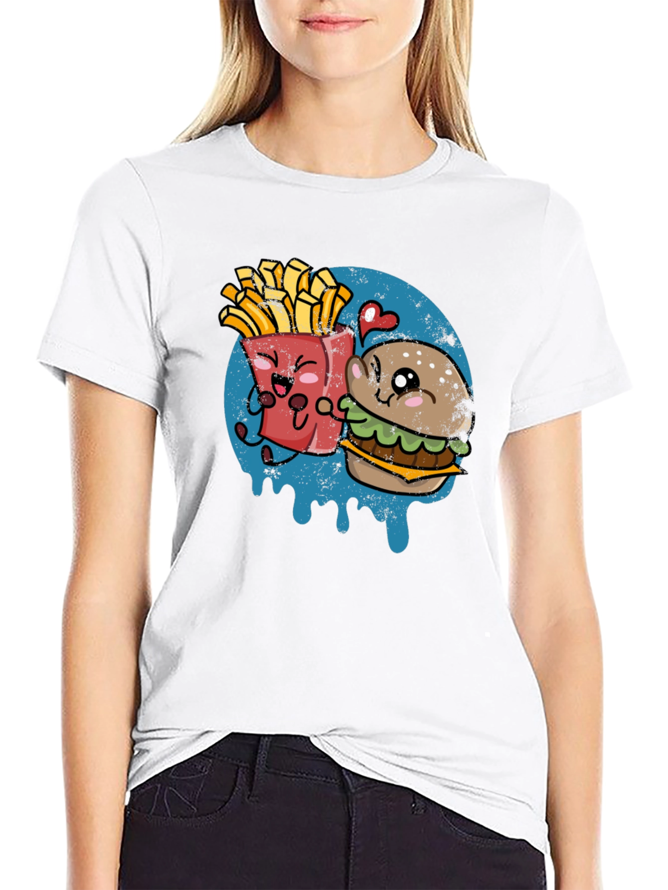 Burger & Fries Cartoon Graphic T-Shirt