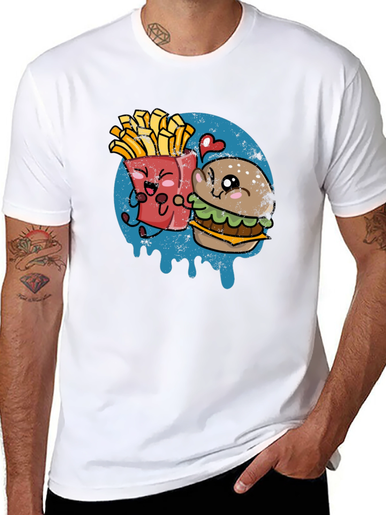 Burger & Fries Cartoon Graphic T-Shirt