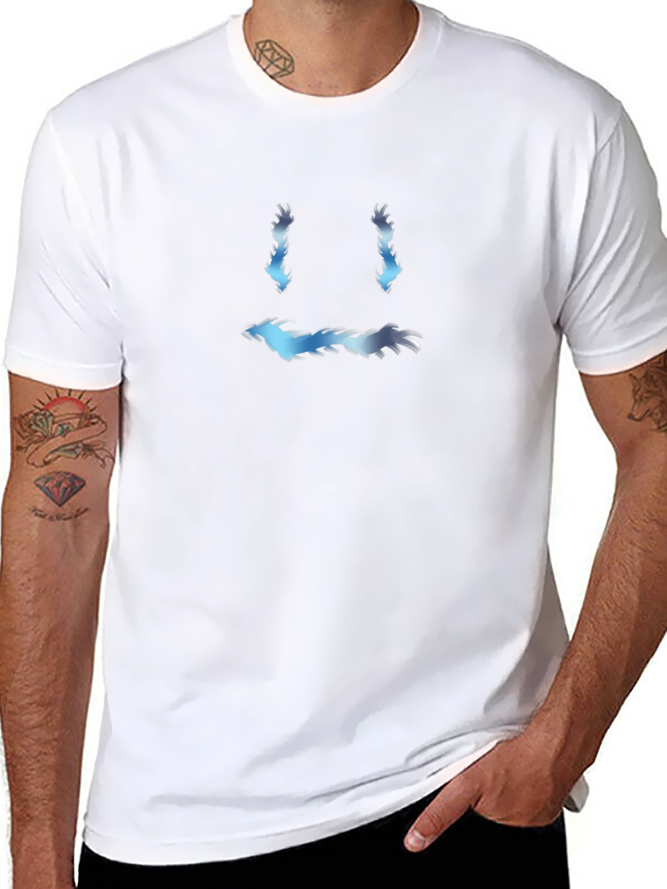 Mens Black Tee with Unique Abstract Face Design