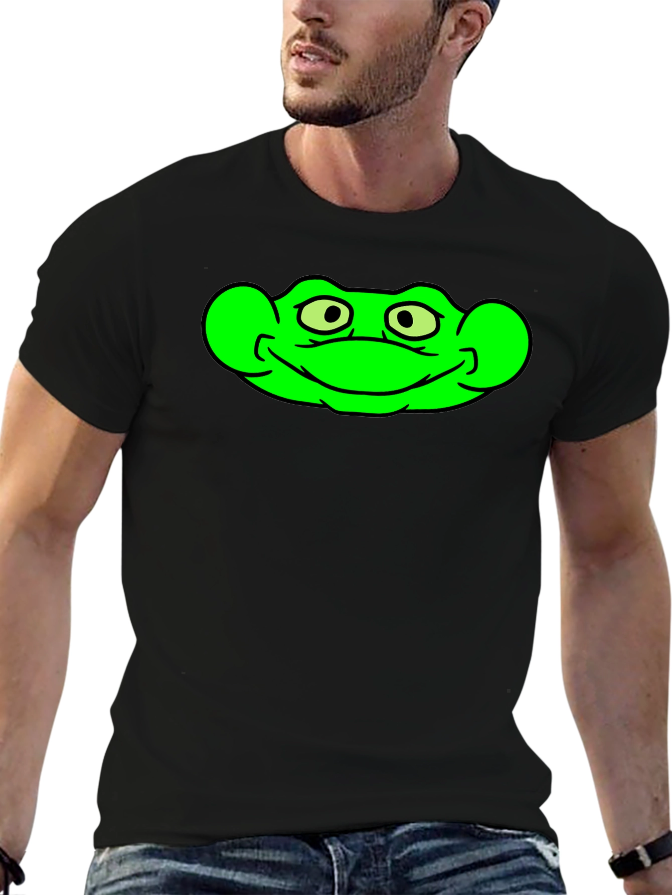 Green Frog Graphic Black T-Shirt