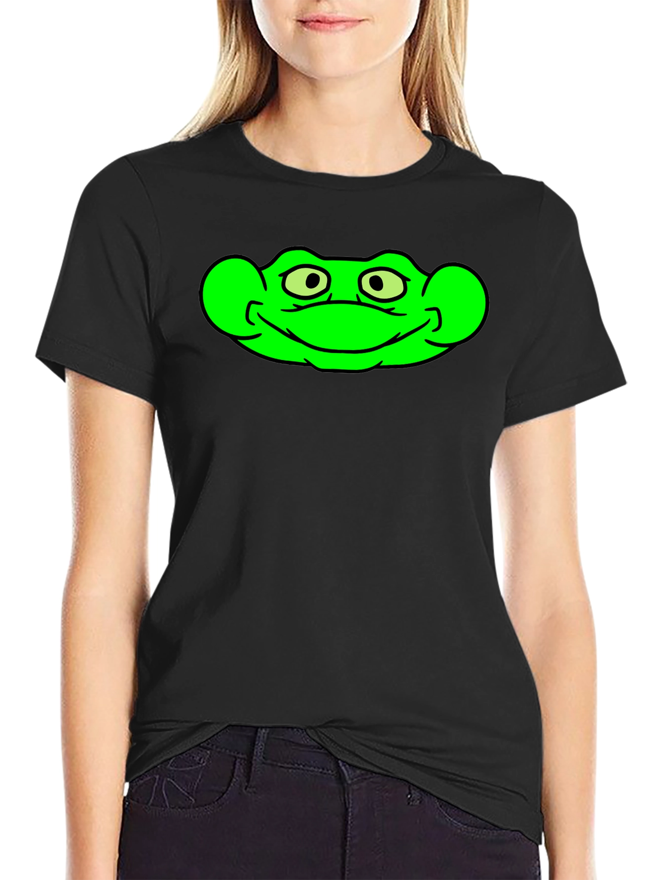 Green Frog Graphic Black T-Shirt