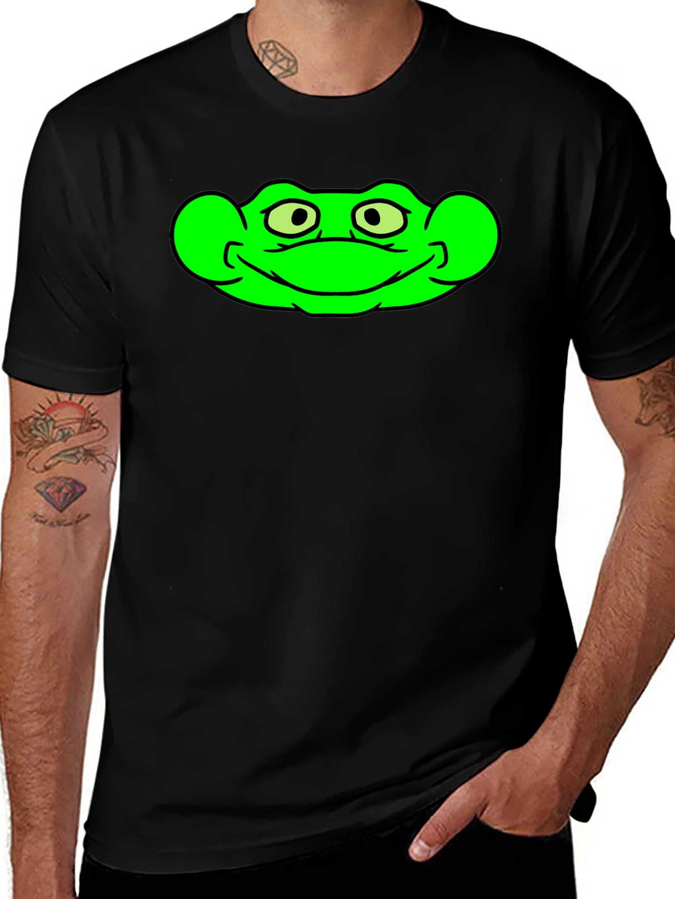 Green Frog Graphic Black T-Shirt