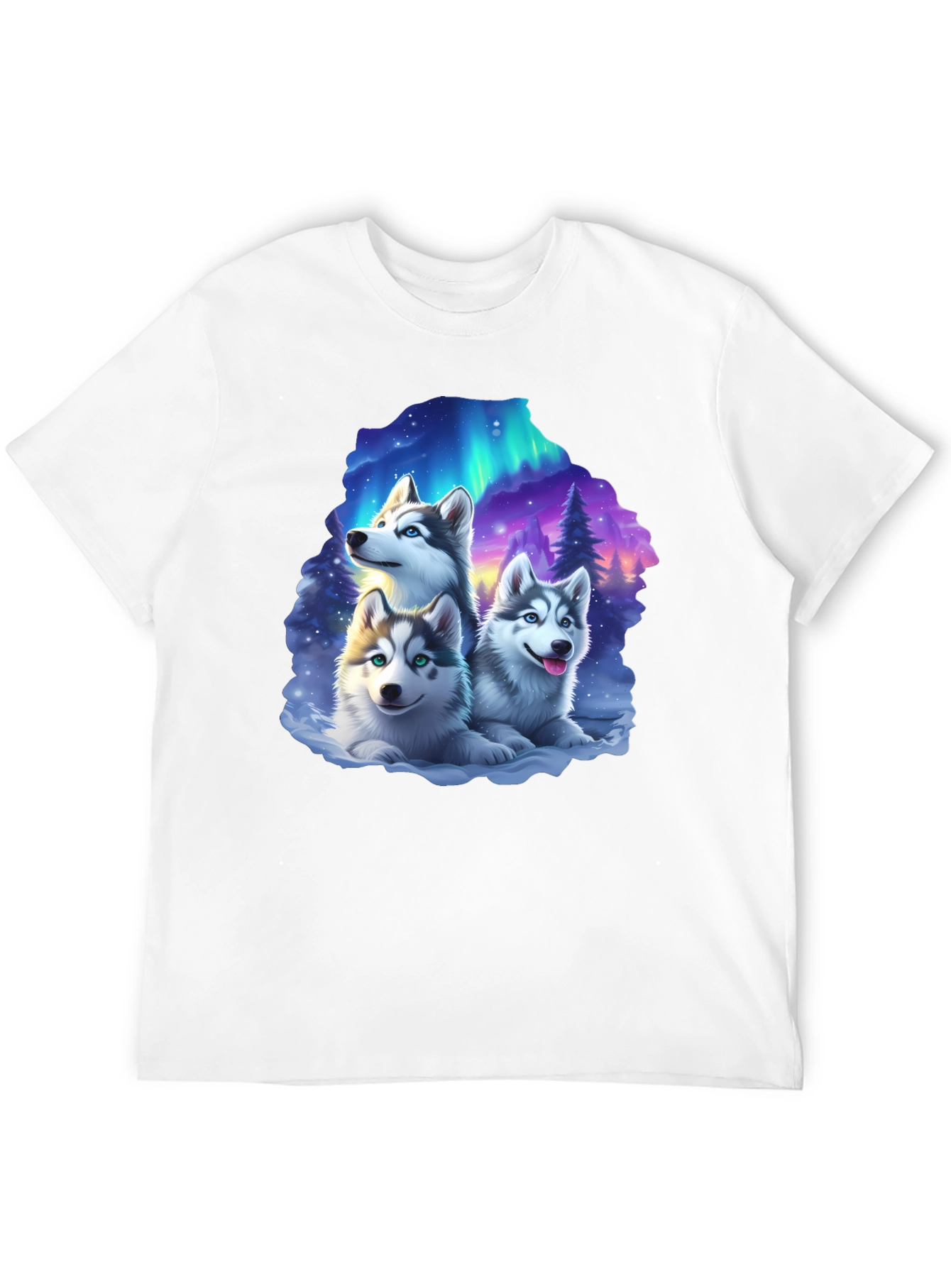 Husky Northern Lights T-Shirt – Cute Husky Puppies Graphic Tee