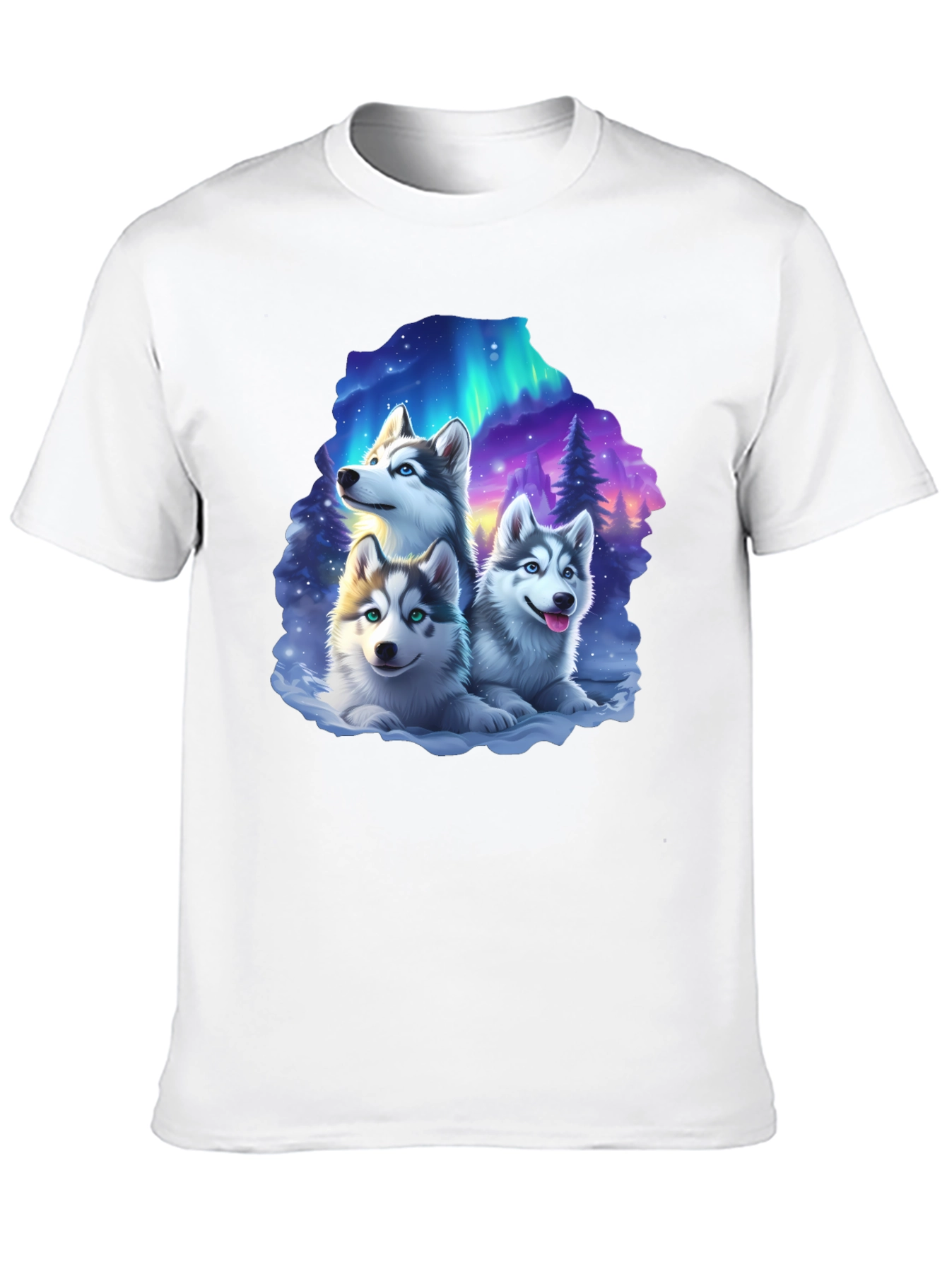 Husky Northern Lights T-Shirt – Cute Husky Puppies Graphic Tee