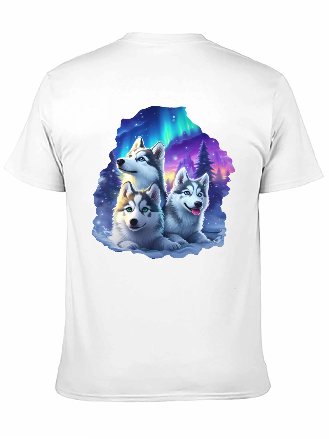 Husky Northern Lights T-Shirt – Cute Husky Puppies Graphic Tee
