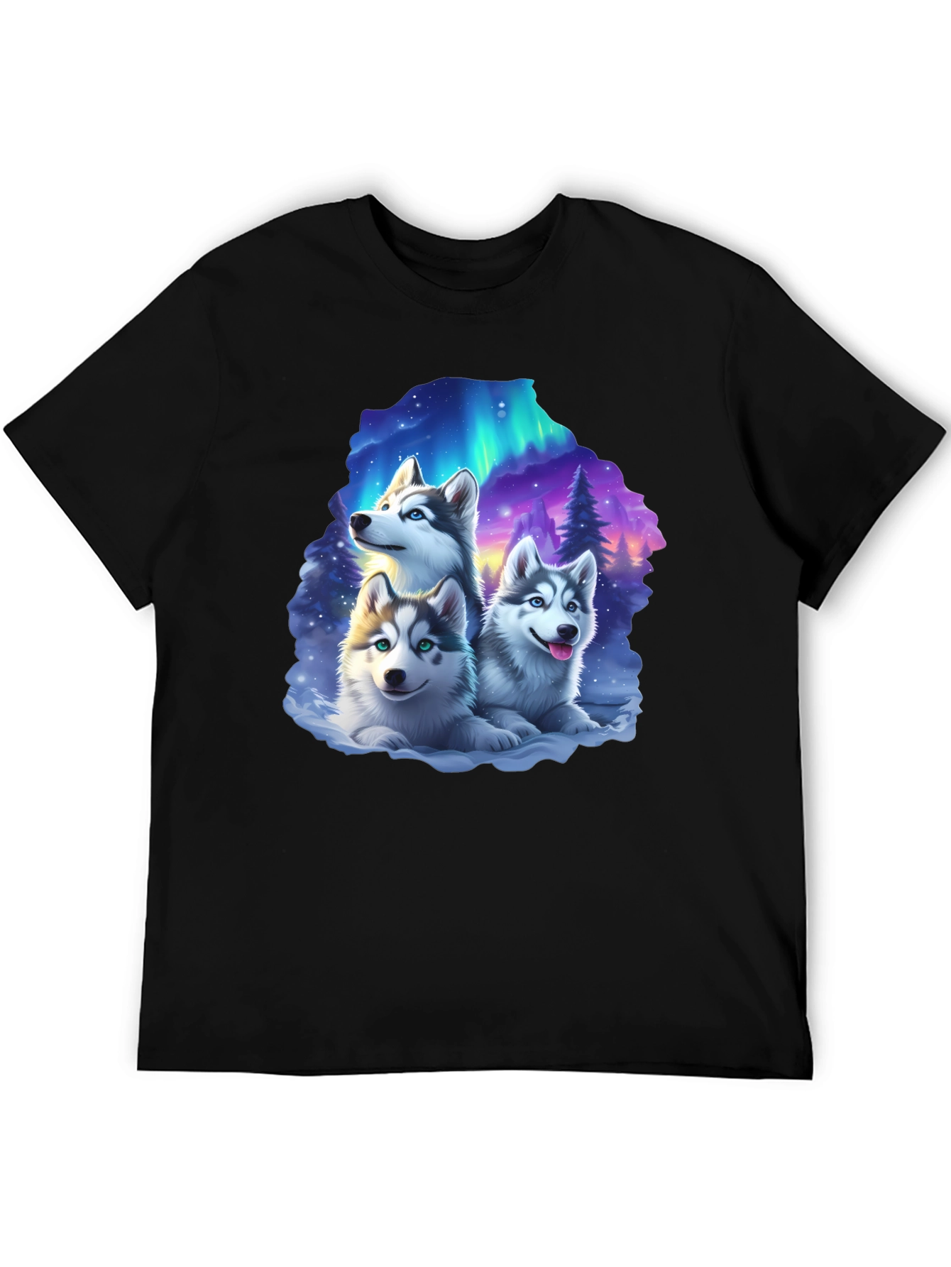 Husky Northern Lights T-Shirt – Cute Husky Puppies Graphic Tee