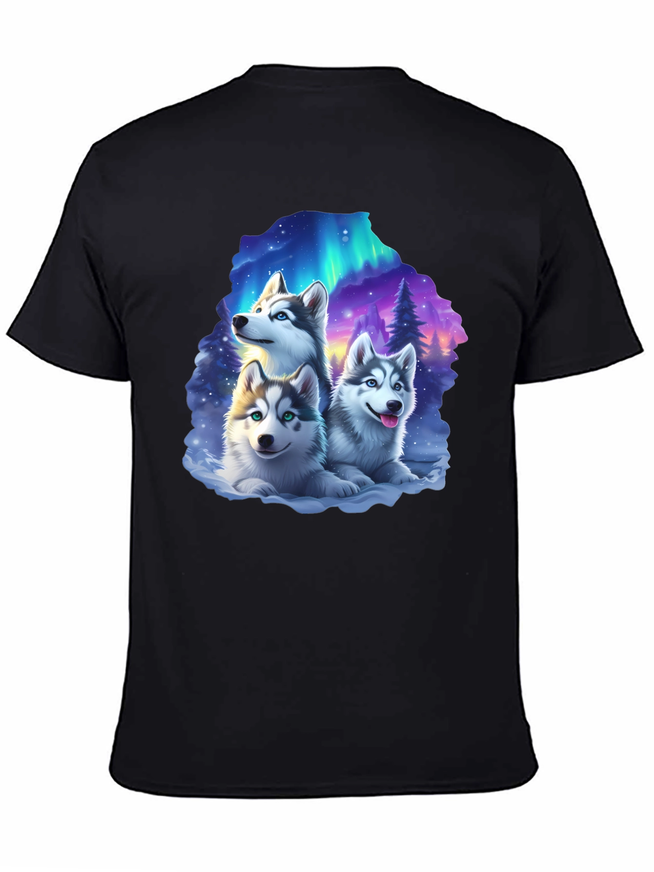 Husky Northern Lights T-Shirt – Cute Husky Puppies Graphic Tee