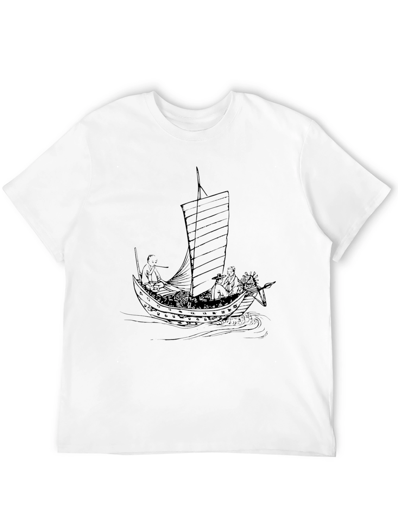 Black T-Shirt with Junk Ship Graphic