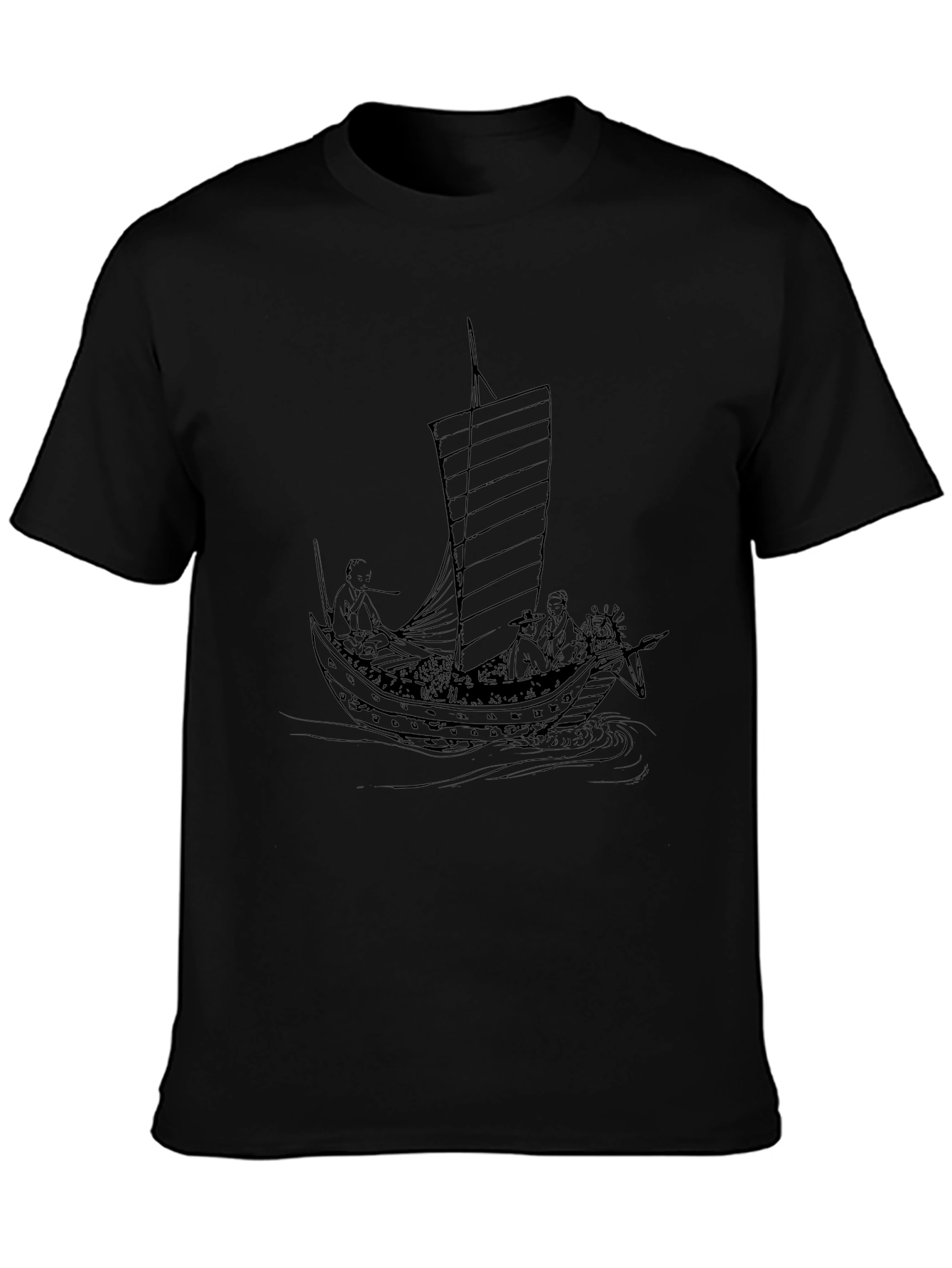Black T-Shirt with Junk Ship Graphic