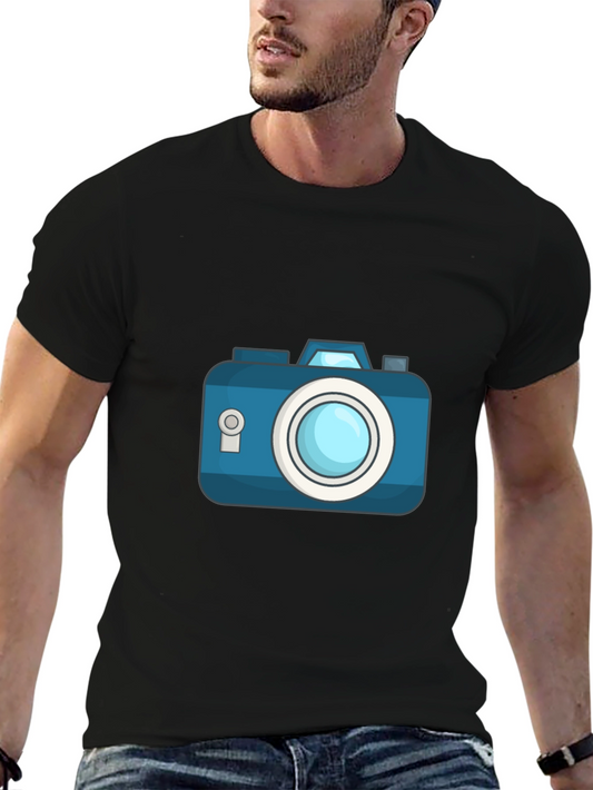 Cool Blue Camera Graphic Tee - Stylish Casual Wear