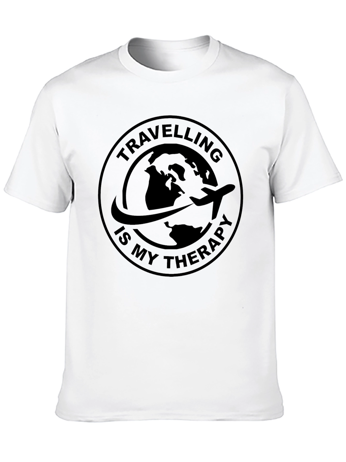 Travel Therapy Black T-Shirt - Globe Airplane Design