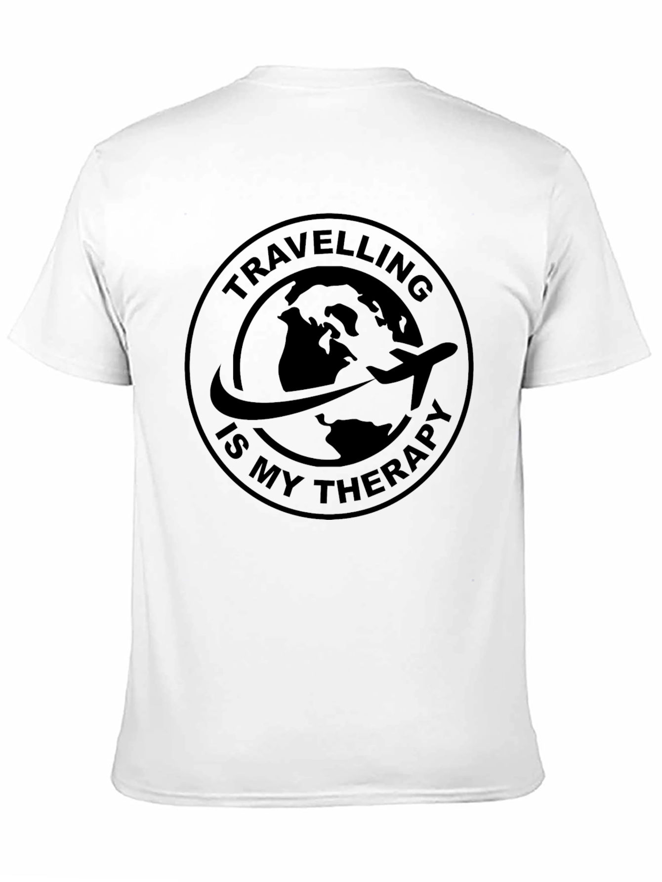 Travel Therapy Black T-Shirt - Globe Airplane Design