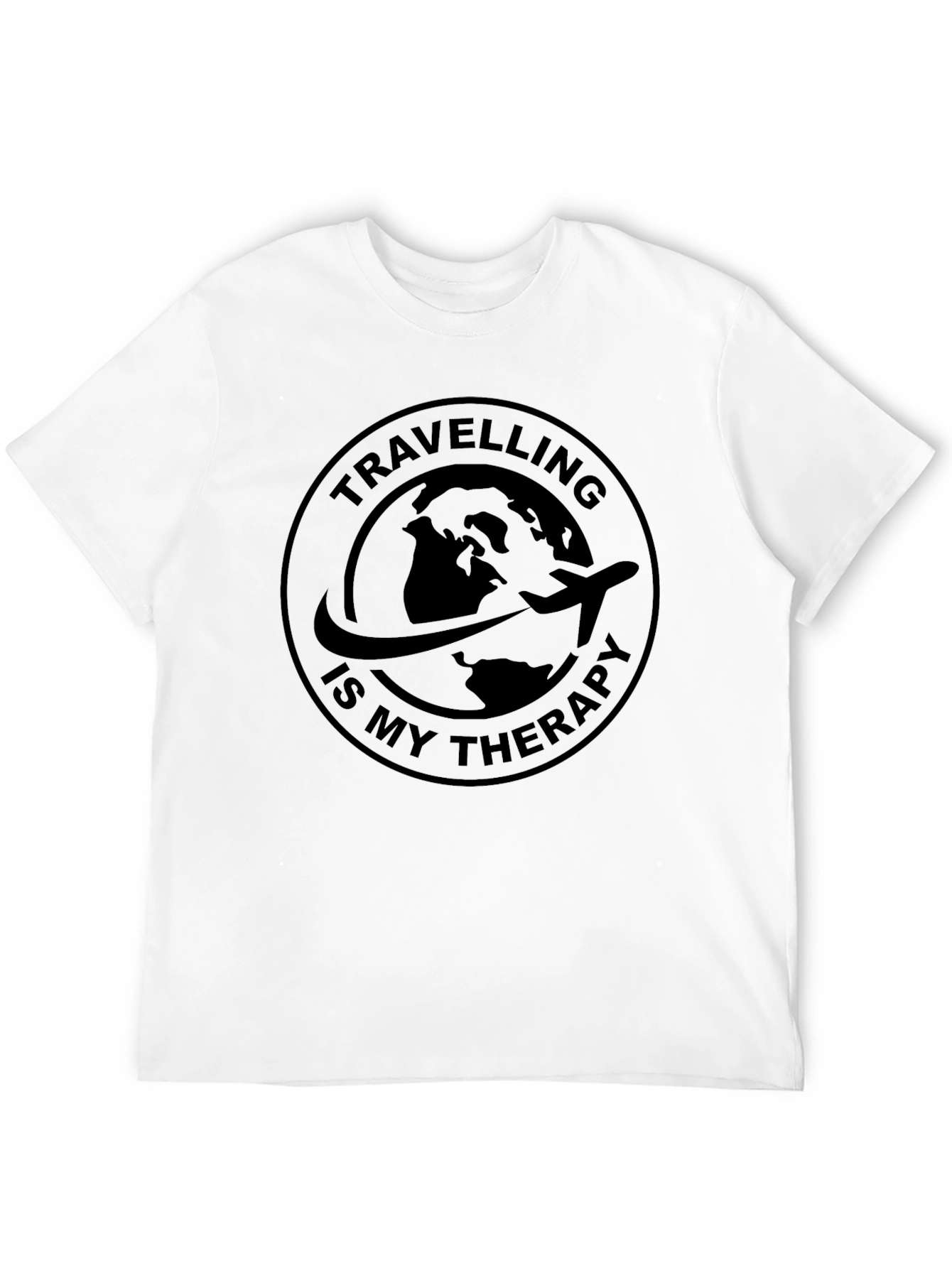 Travel Therapy Black T-Shirt - Globe Airplane Design