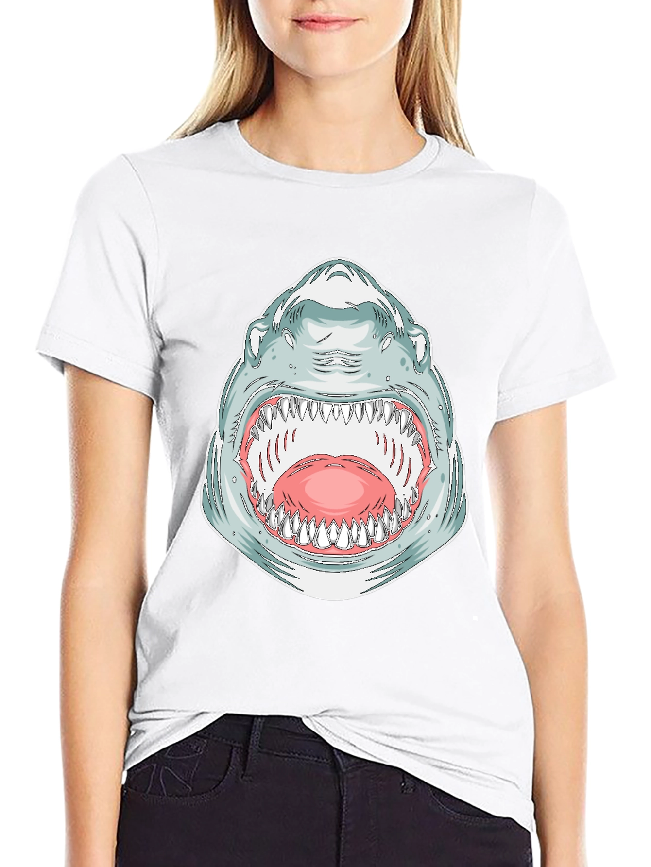 Shark Mouth Graphic Tee - Bold Black Cotton T-Shirt