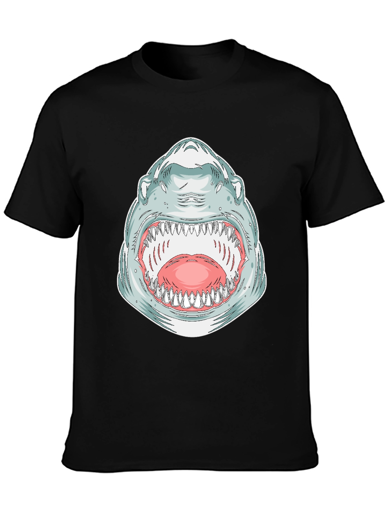 Shark Mouth Graphic Tee - Bold Black Cotton T-Shirt