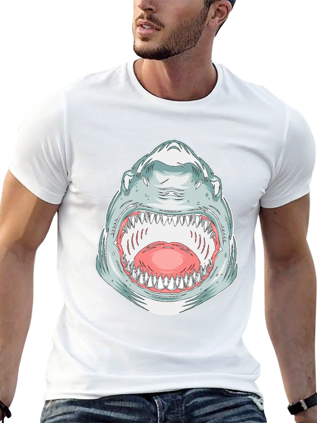 Shark Mouth Graphic Tee - Bold Black Cotton T-Shirt