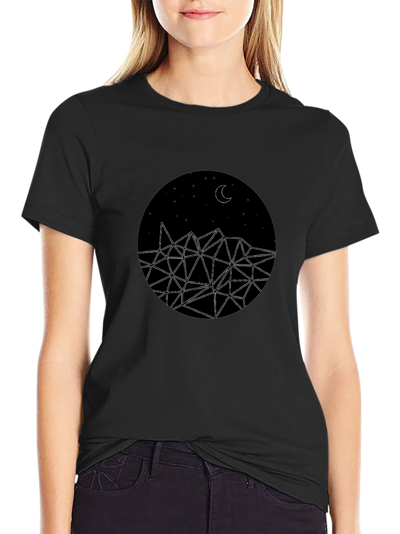 Geometric Moon T-Shirt - Modern Black Tee
