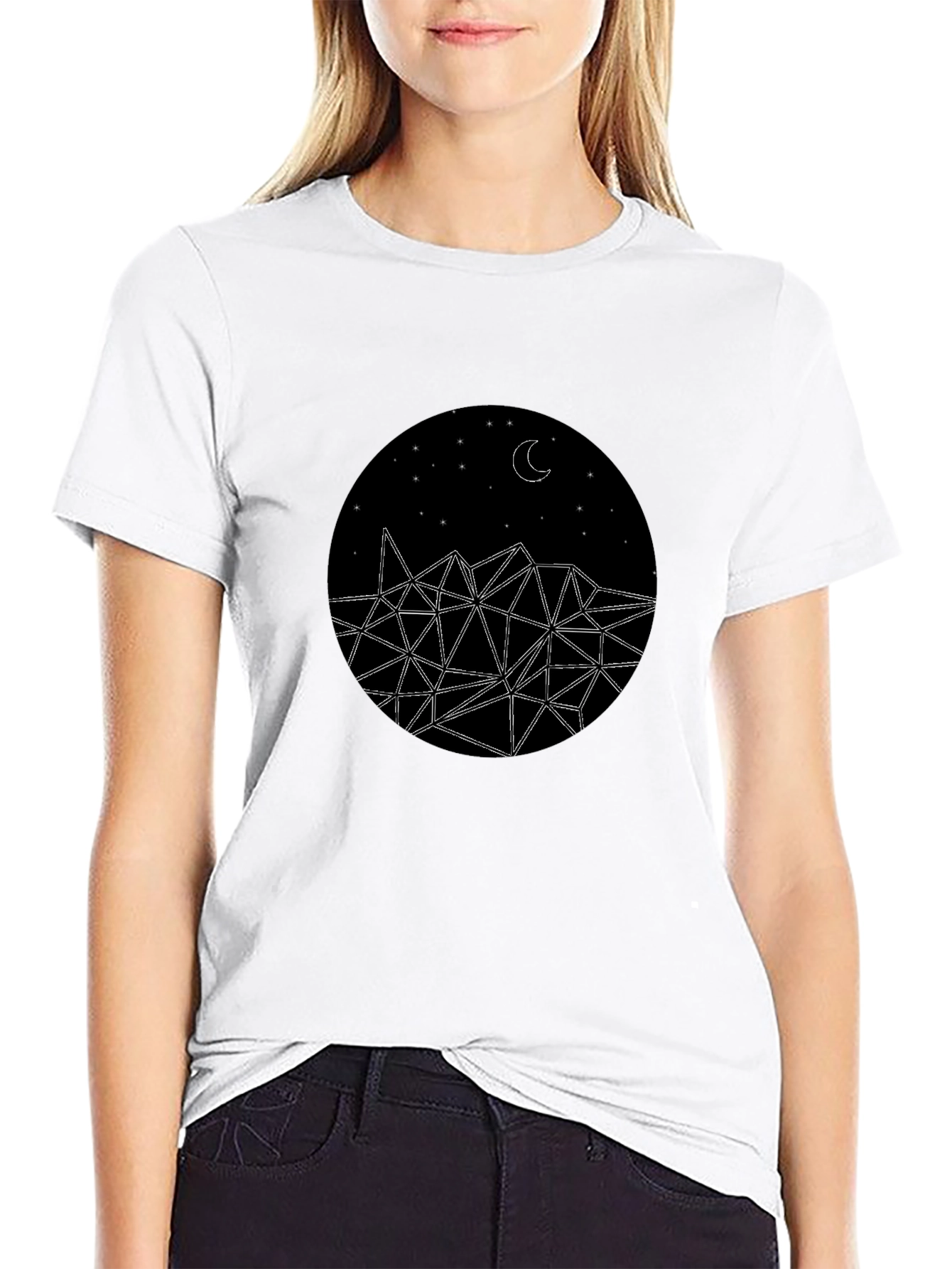 Geometric Moon T-Shirt - Modern Black Tee