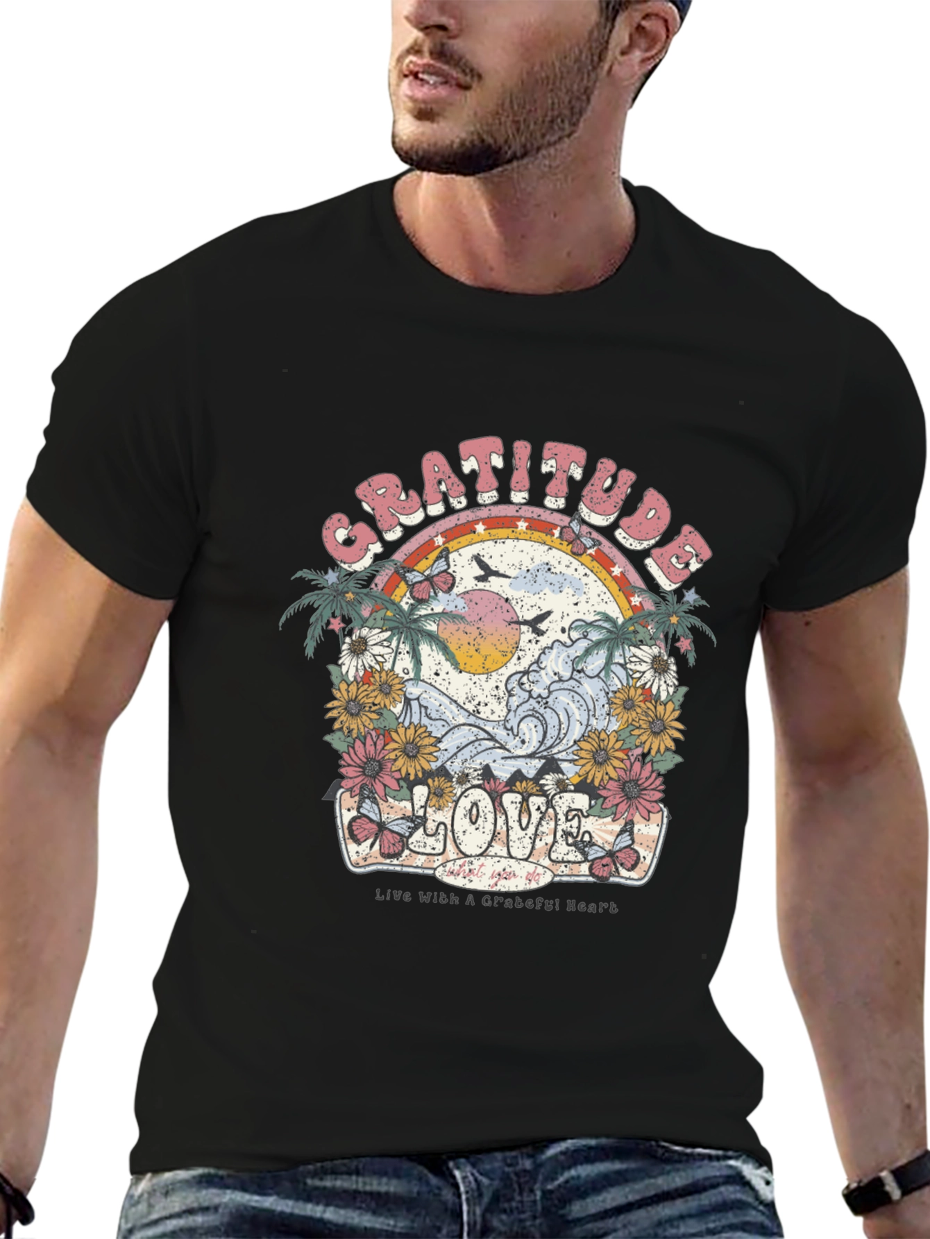 Gratitude Love Graphic T-Shirt - Black