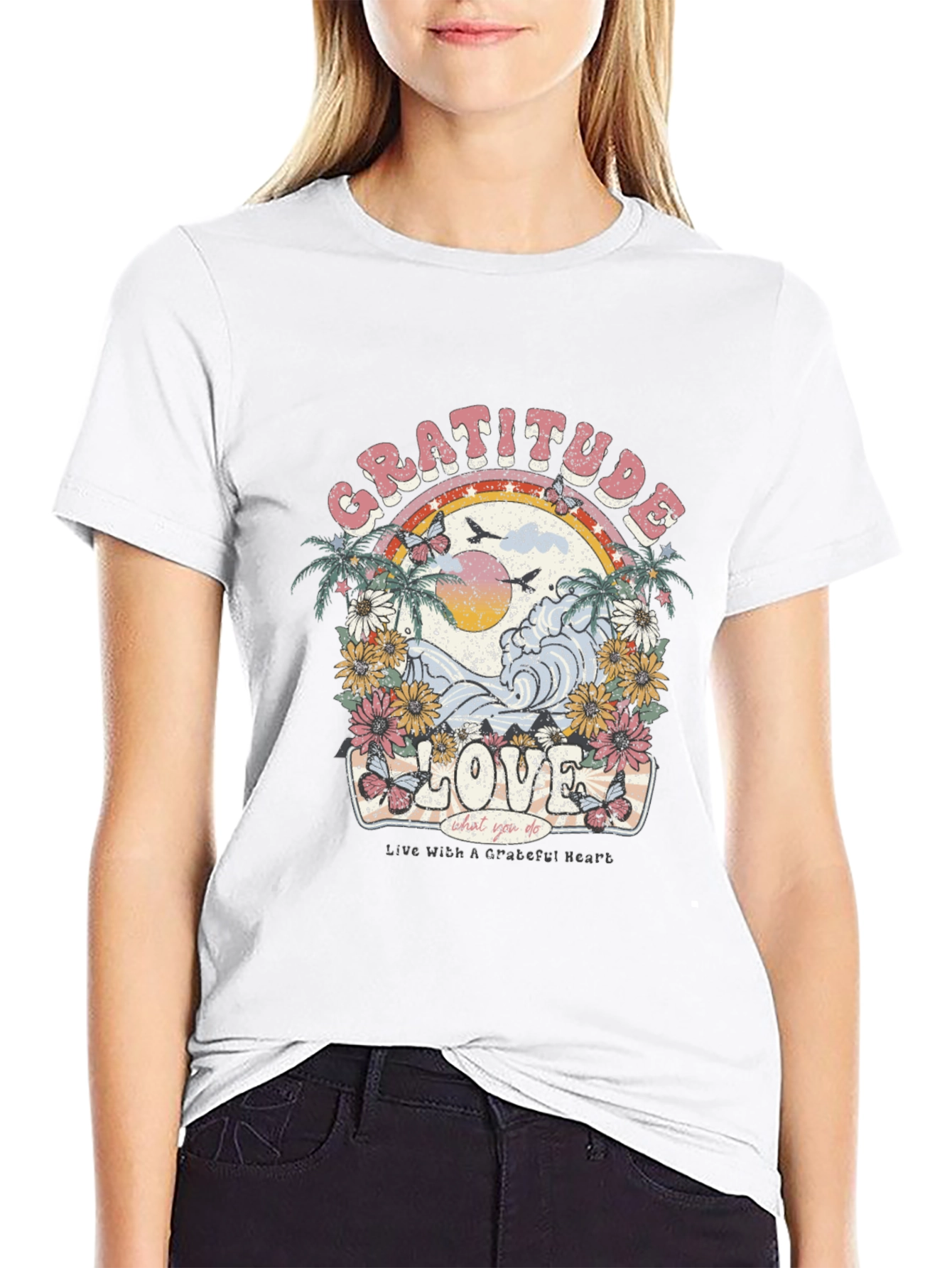 Gratitude Love Graphic T-Shirt - Black