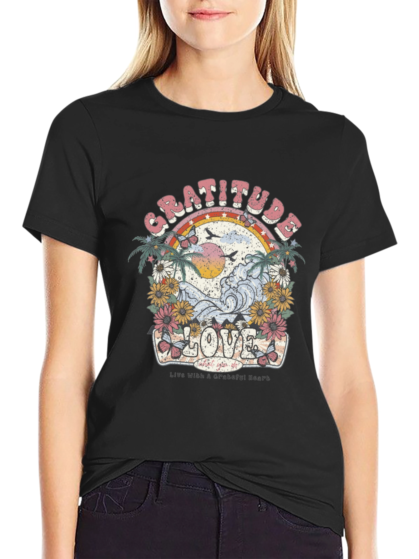 Gratitude Love Graphic T-Shirt - Black