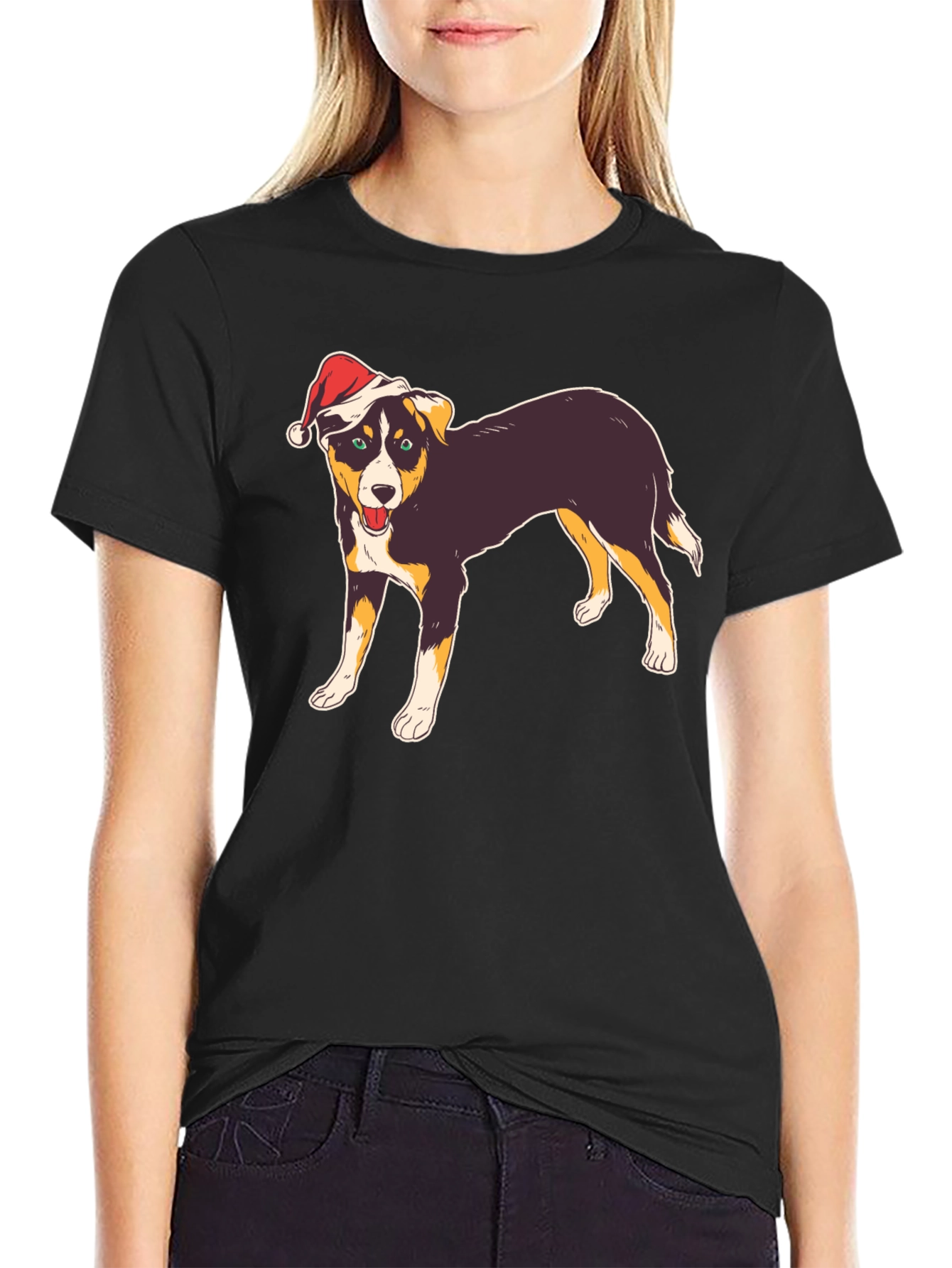 Festive Dog Graphic Tee - Christmas Holiday