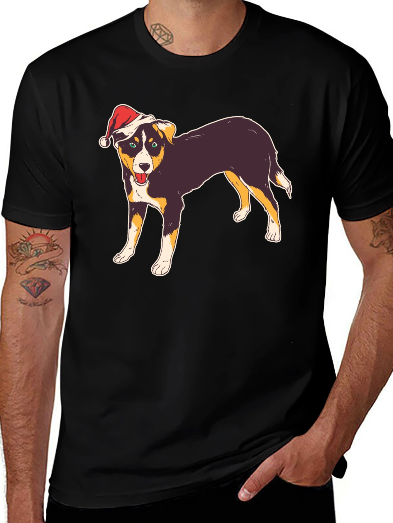Festive Dog Graphic Tee - Christmas Holiday