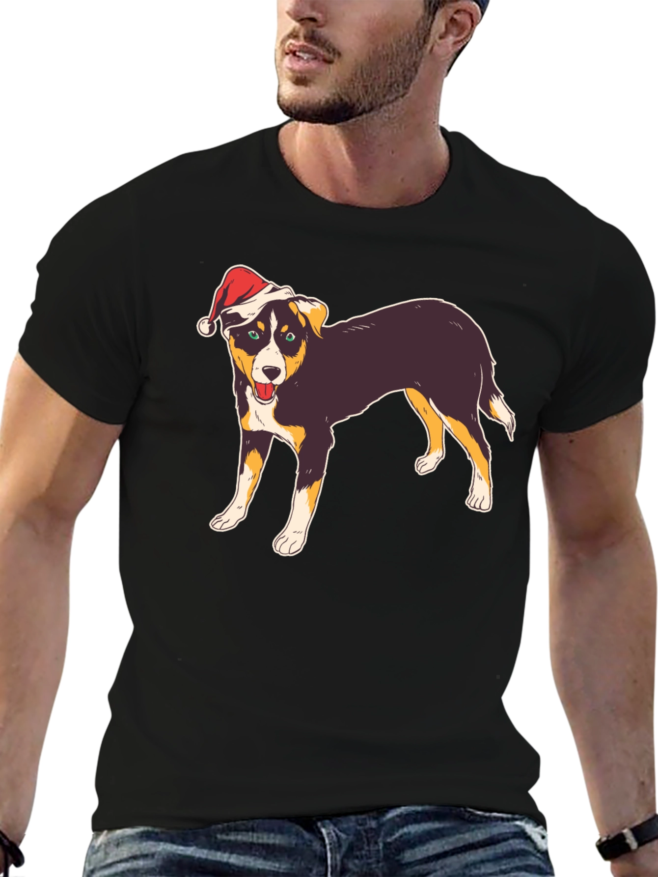 Festive Dog Graphic Tee - Christmas Holiday