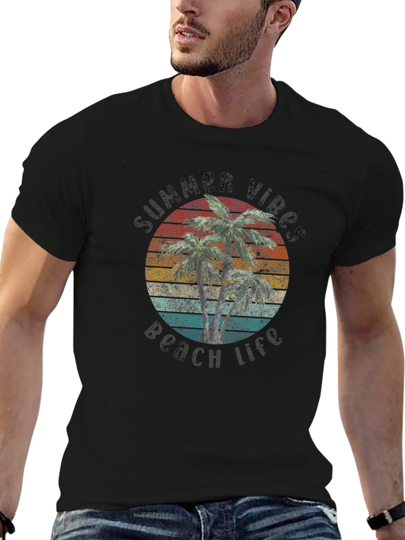 Summer Vibes Beach Life Black T-Shirt