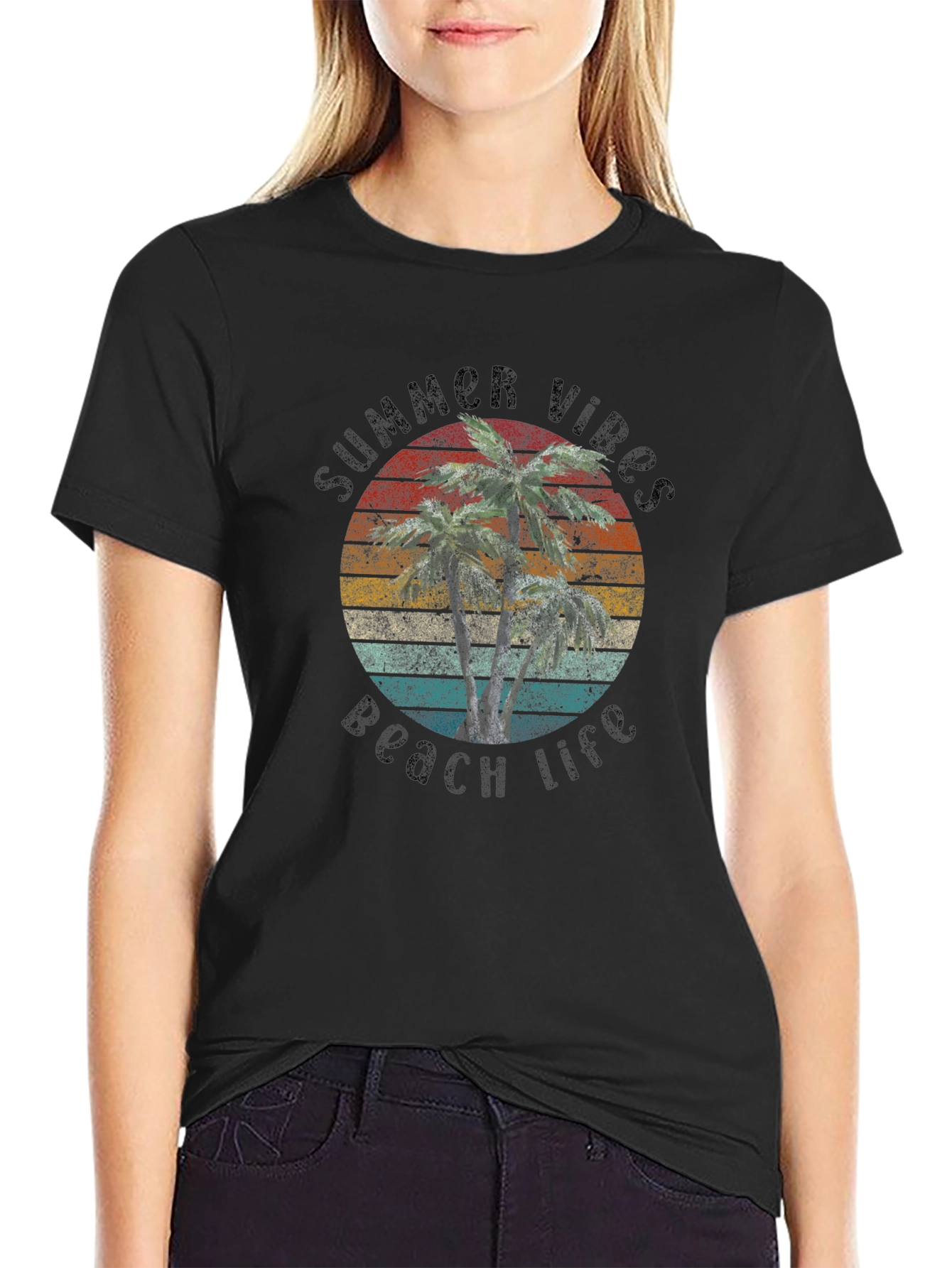 Summer Vibes Beach Life Black T-Shirt