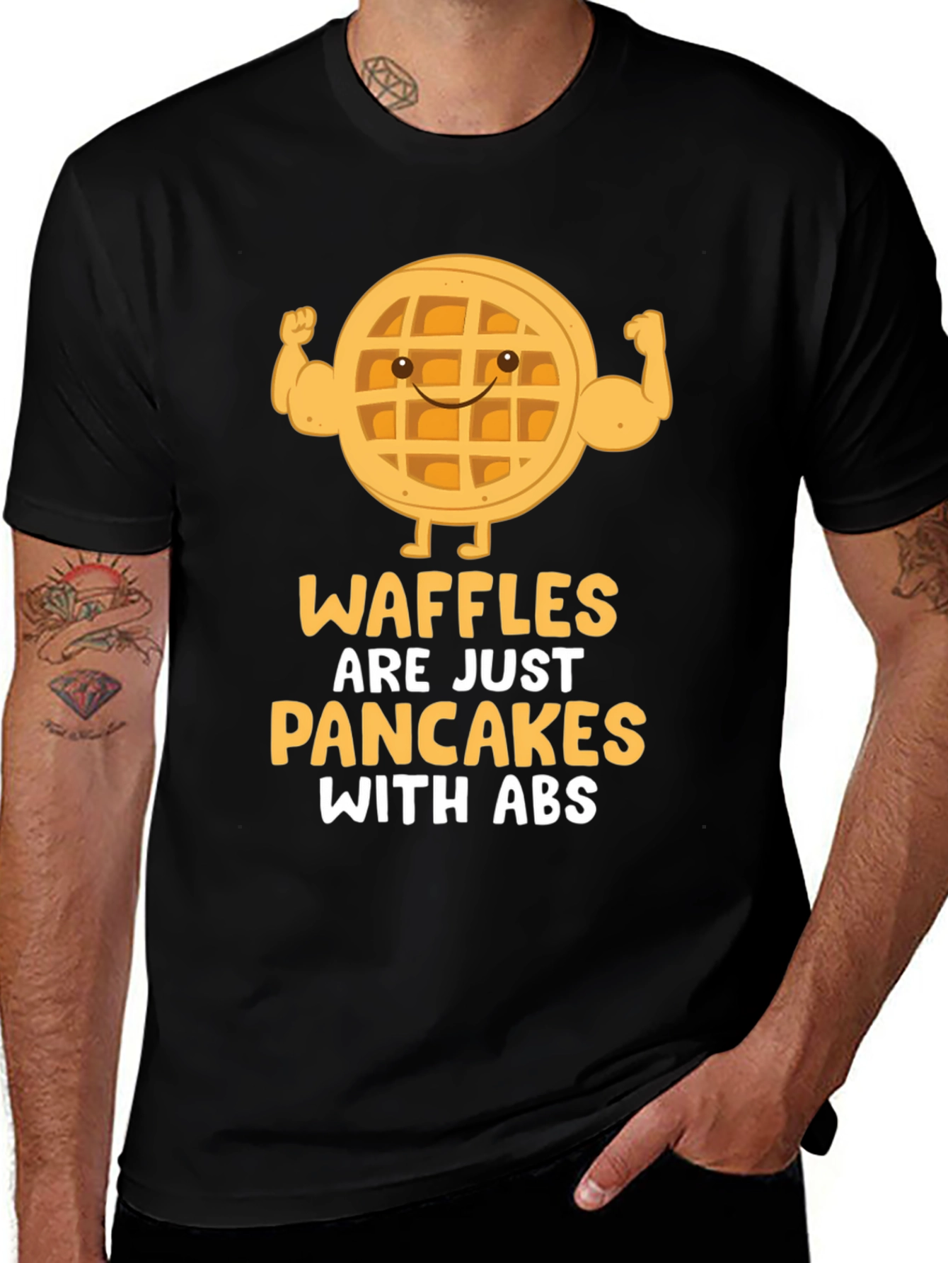 Waffles With Abs Funny Graphic Tee - Black