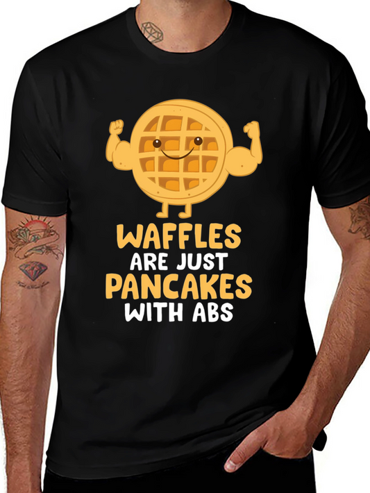 Waffles With Abs Funny Graphic Tee - Black