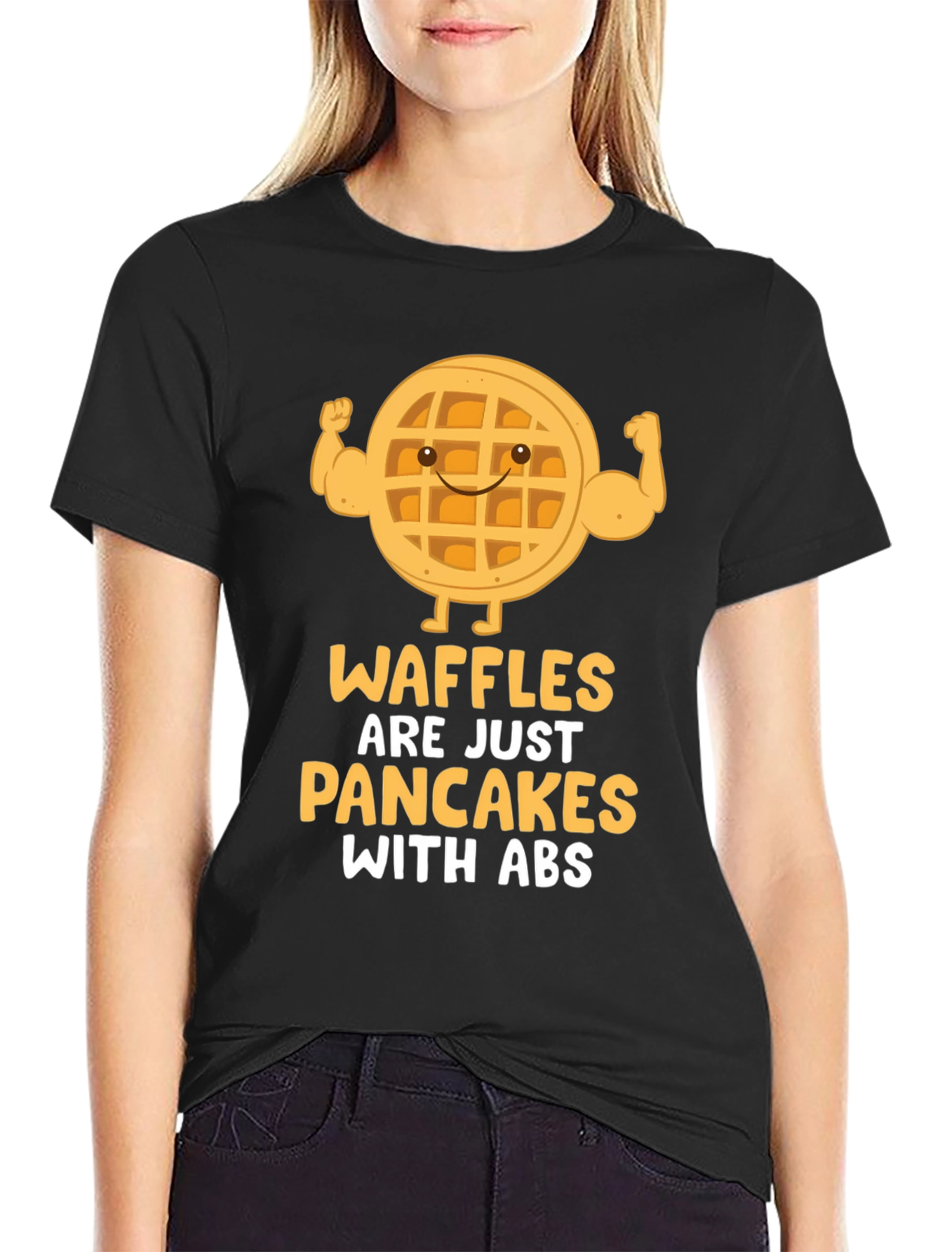 Waffles With Abs Funny Graphic Tee - Black