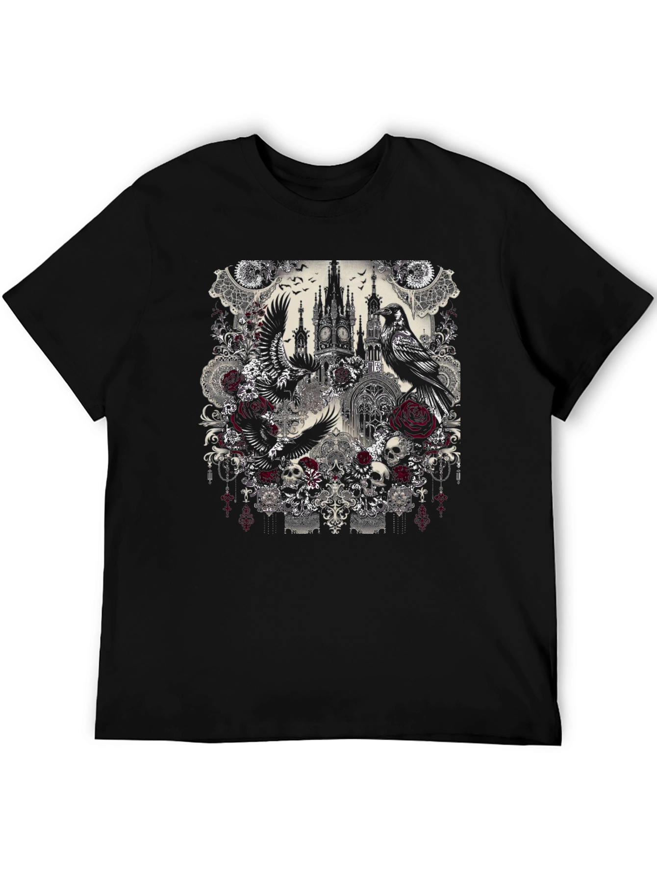 Gothic Raven & Rose Skull T-Shirt