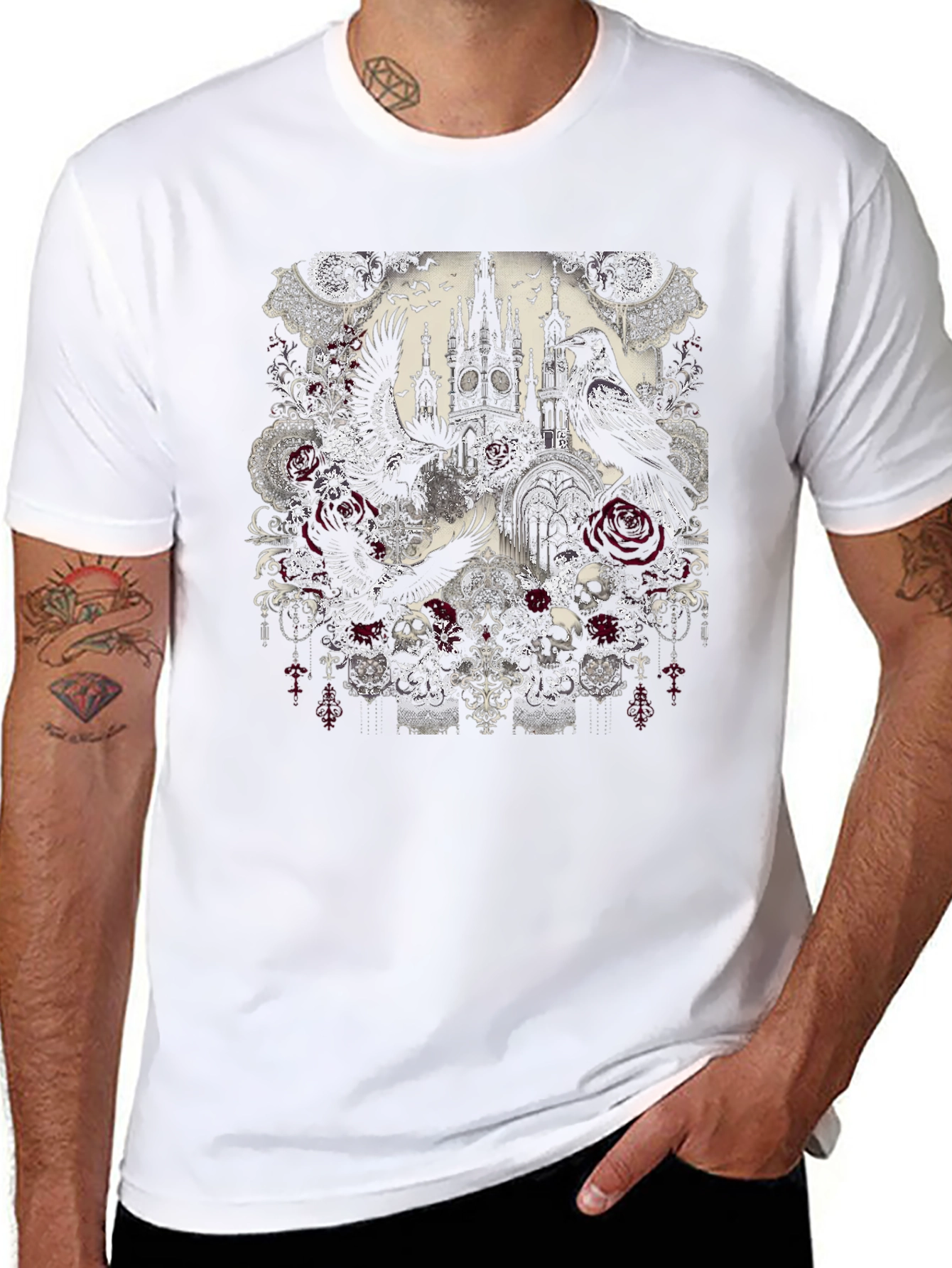Gothic Raven & Rose Skull T-Shirt