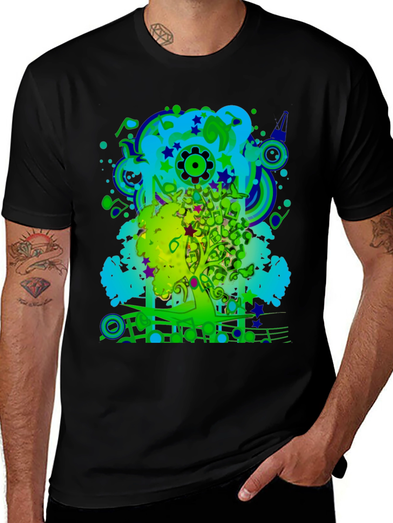 Abstract Music Art Tree Graphic T-Shirt