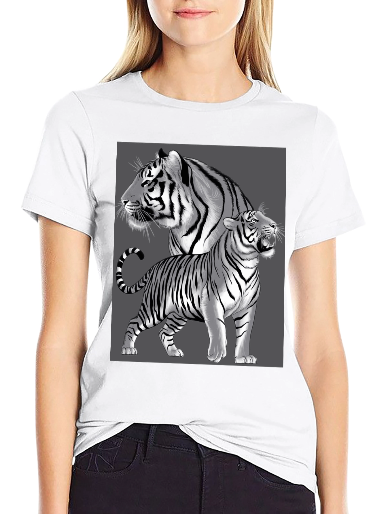 Tiger Graphic Tee - Black Crew Neck