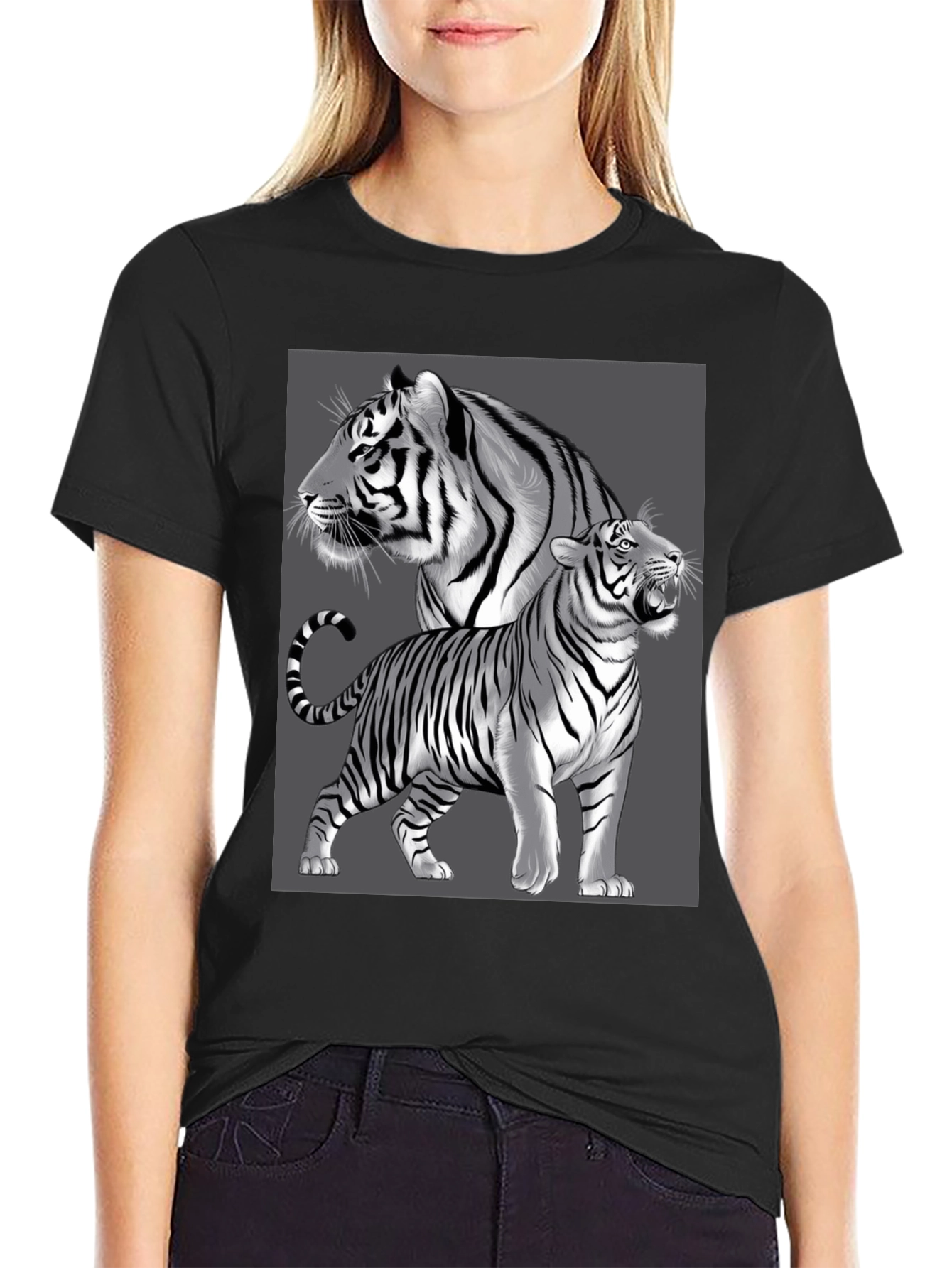 Tiger Graphic Tee - Black Crew Neck